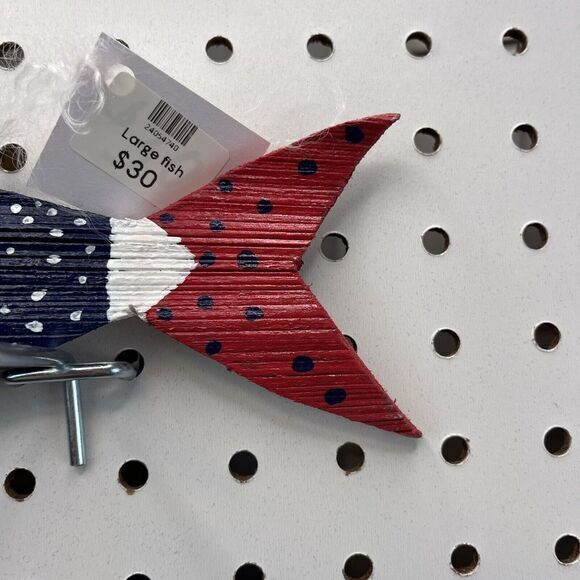 Nautical Palm Frond Art Red White Blue 17in Hand Painted One Of A Kind - Picture 4 of 5